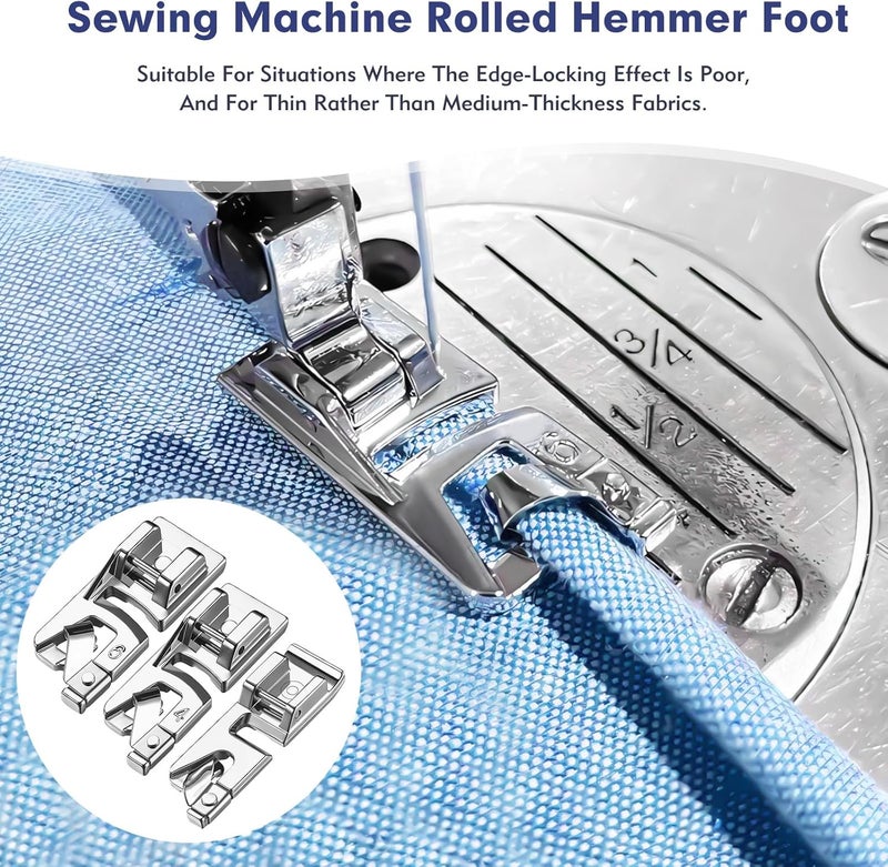 LBCSO 3 Size Rolled Hem Presser Foot Set (3mm,4mm,6mm) - Universal Low Shank Snap-On for Singer, Brother, Janome, Babylock - Sewing Machine Supplies Rolled Hemmer Foot,Multifunctional Household Accessories - Image 5